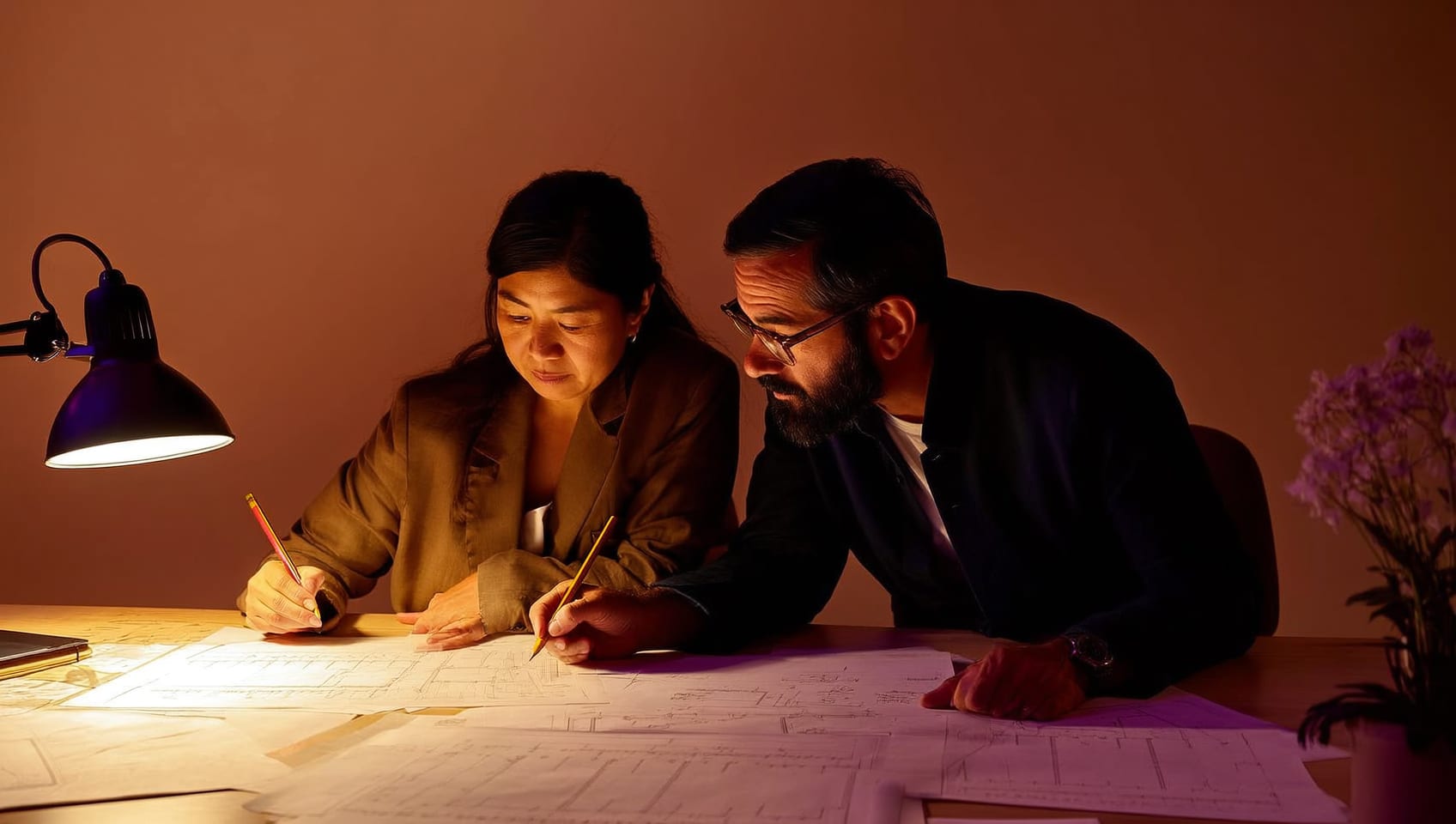 Analysts working through an underwriting model together at a desk