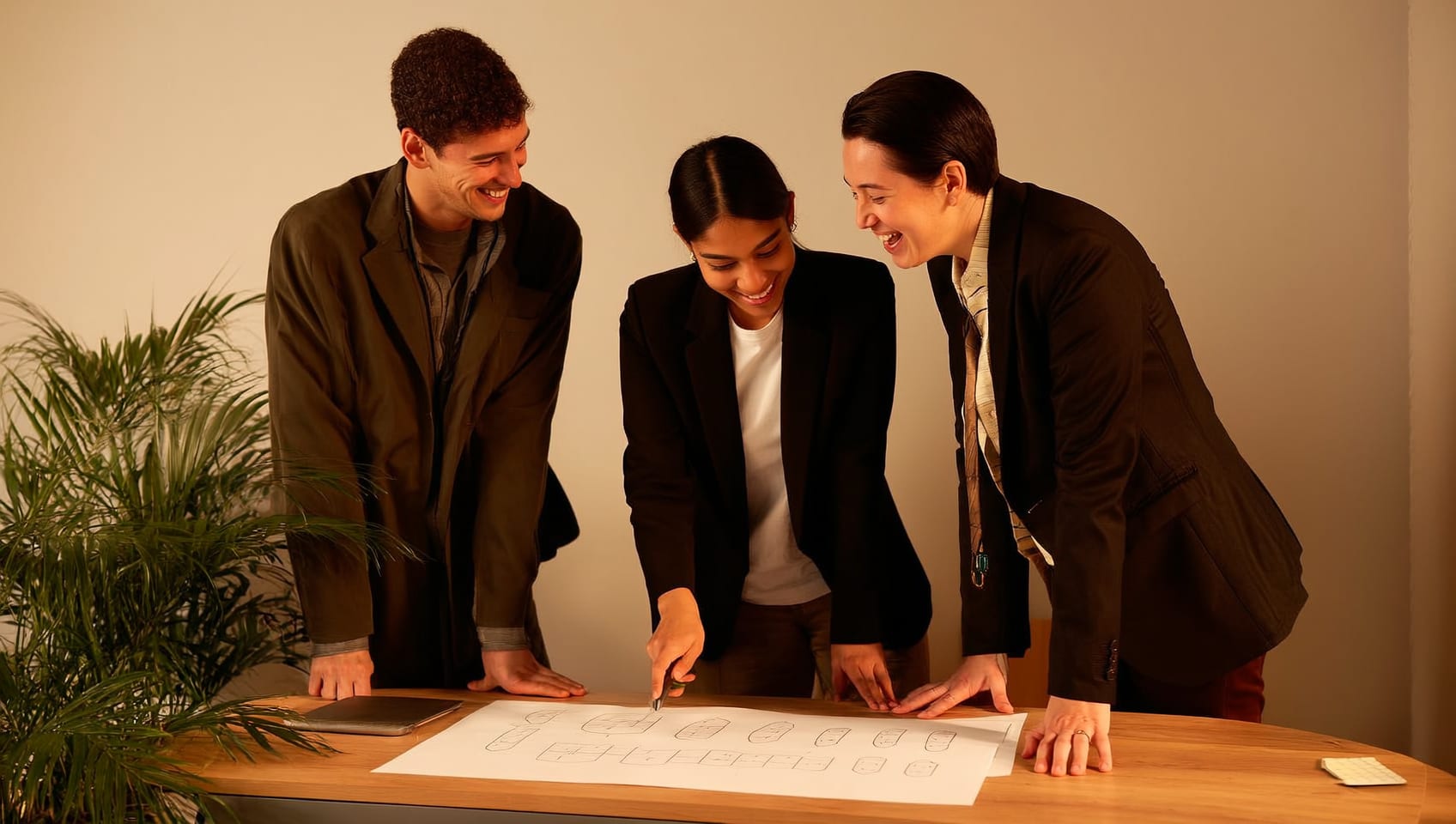 JULY Investment team members working through a model together at the office